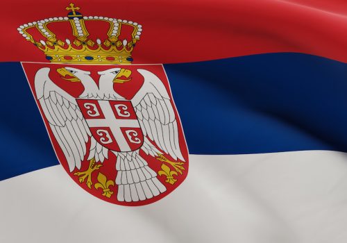 Flag of Serbia waving in the wind, fabric micro texture in quality 3D render