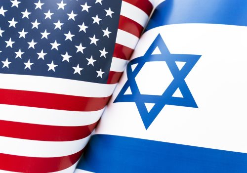 Background of the flags of Israel and USA. The concept of interaction or counteraction between the two countries. International relations. political negotiations. Sports competition.
